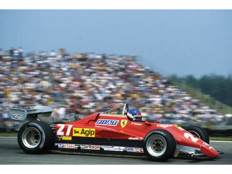 Patrick Tambay behind the wheel of the 126 C2 at the 1982 German Grand Prix, where he finished first overall.