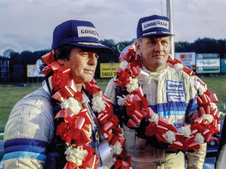 Warwick and Fitzpatrick celebrate their win at Brands Hatch in 1983.