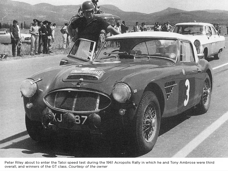 Peter Riley about to enter the Tatoi speed test during the 1961 Acropolis Rally in which he and Tony Ambrose were third overall, and winners of the GT class.