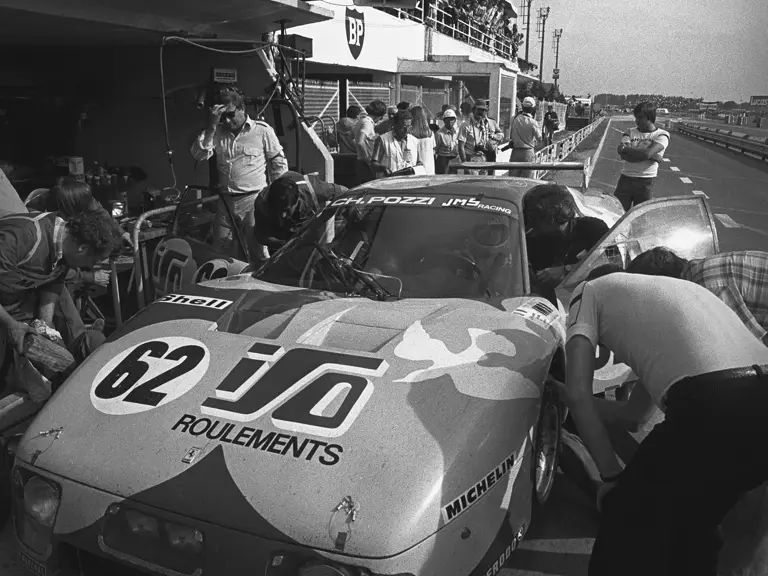 Chassis 26681, the very first of the 25 “Silhoute” BB/LMs is pictured at the 24 Hours of Le Mans in June 1979, driven by Jean-Claude Andruet and Spartaco Dini, who had the second-best practice times of any Ferrari entered. An extremely competitive endurance racing machine, the car was running extremely well before it retired after 240 laps.   