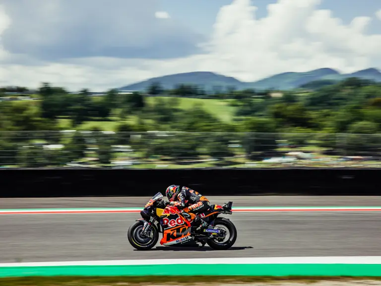 Brad Binder and the KTM RC16 at the 2023 Grand Primeio d'Italia Oakley where the pair set the top-speed record in MotoGP.