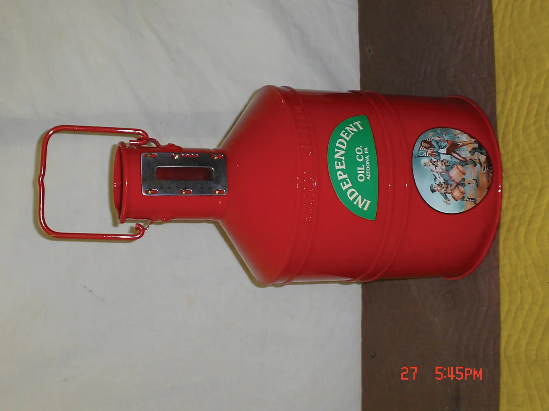 Restored rare 1920 #39 s liquid gasoline quot Independents quot 5 gal Measure can