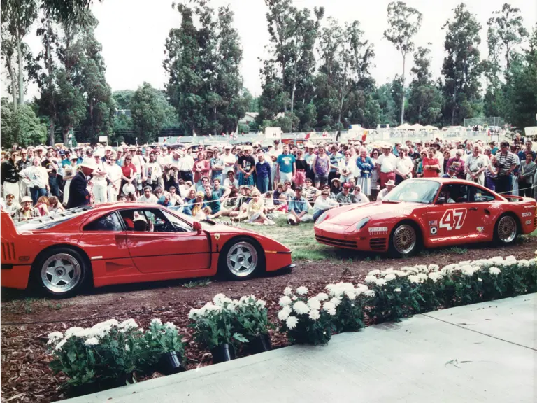 The F40 faces off against its archrival 959 at the Hillsborough Concours d’Elegance, 1991.