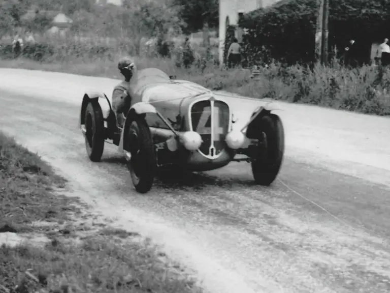 Works driver Albert Divo seen here flying through a corner at the 1936 Grand Prix de la Marne.