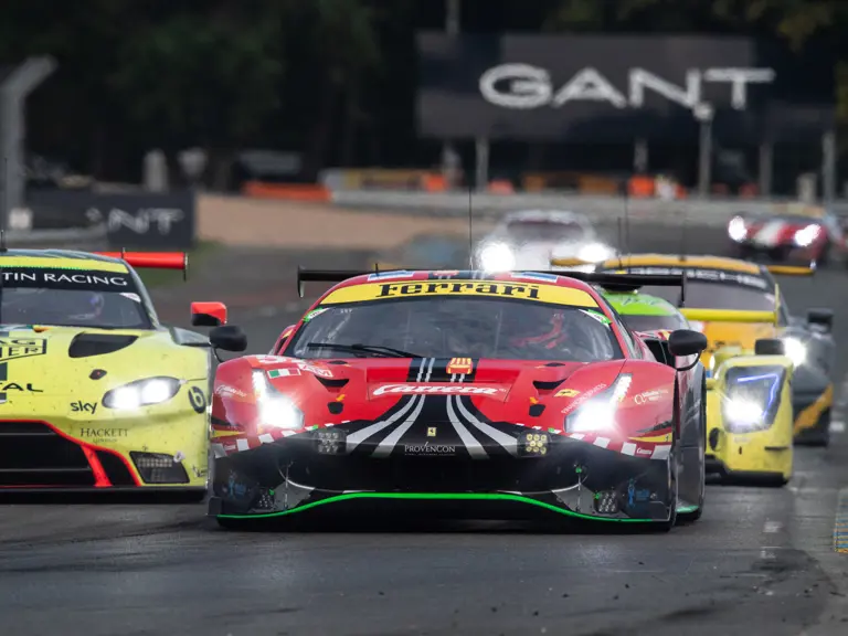 The Ferrari battles with multi-class rivals at Le Mans.