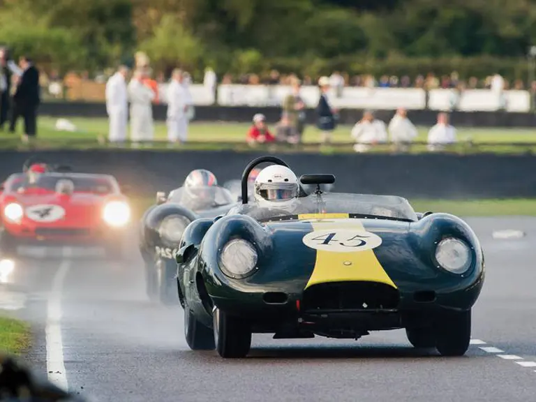 The Lister-Jaguar as seen at the Goodwood Revival in 2011 during the Sussex Trophy.