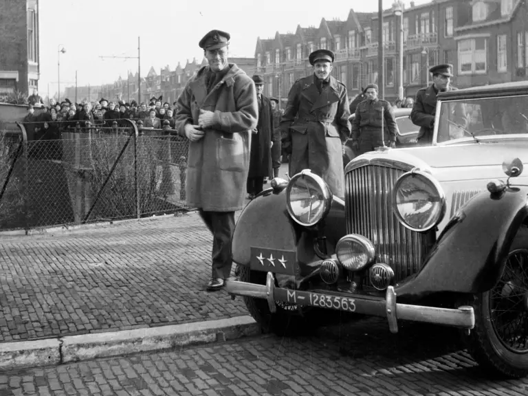 Prince Bernhard inspects Dutch soldiers in The Hague in 1945.