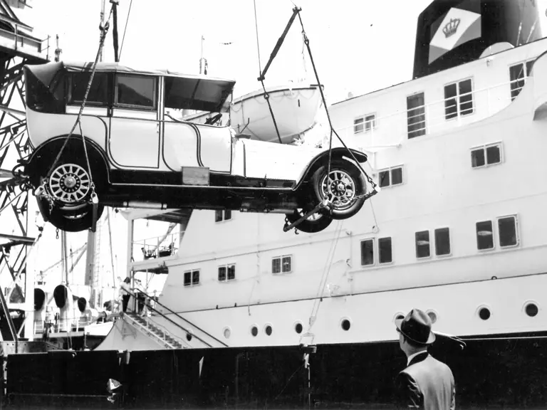 The Rolls-Royce is loaded for shipping, likely to or from its sojourn in the Southern Hemisphere. The Rolls-Royce is loaded for shipping, likely to or from its sojourn in the Southern Hemisphere.