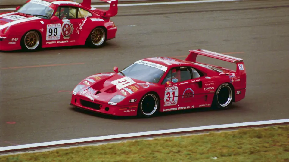 The F40 is pictured competing in the 1996 Nürburgring 4 Hours.