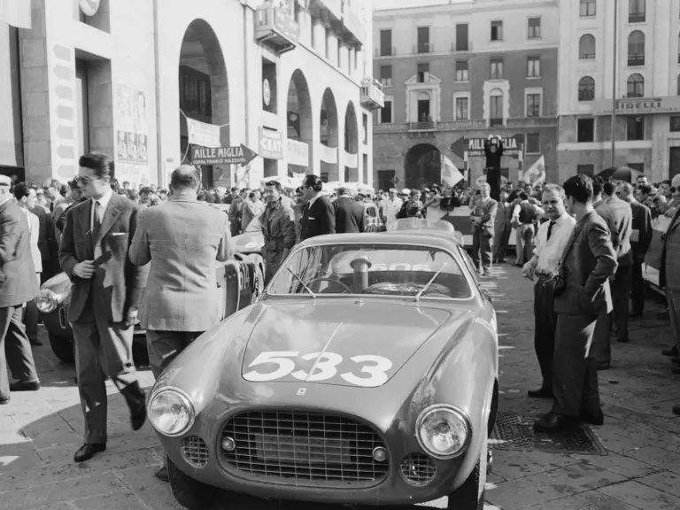 Chassis no. 0164 ED at the start of the 1952 Mille Miglia, where it finished 10th overall and second in class.