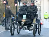 The Locomobile rounds Wellington Arch near the beginning of the 2016 London to Brighton Veteran Car Run.