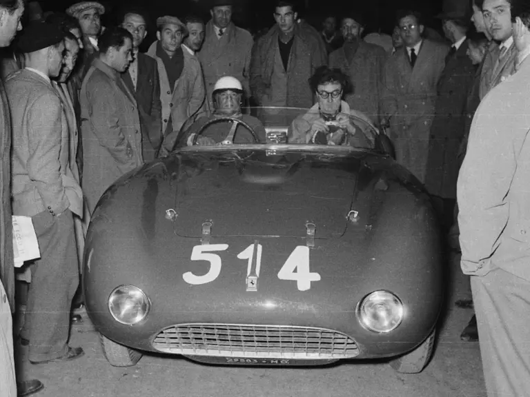  Driver Alberico Cacciari alongside R.H. Bill Mason in chassis 0272 at the 1953 Mille Miglia.