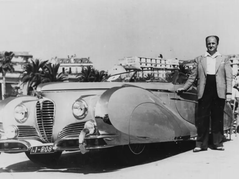 Mr. J Paul as pictured at the Concourse d'Elegance of Cannes on the Croisette, April 19, 1949 where he won the grand prize for two seat convertible sports cars.