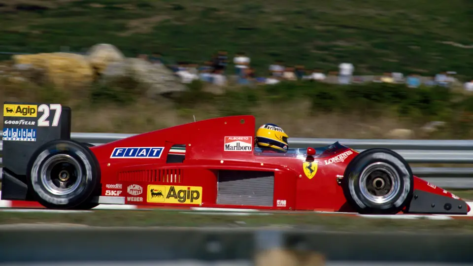 Michele Alboreto drives his Ferrari F1/86 at the 1986 Portuguese Grand Prix. This image is for reference purposes only.