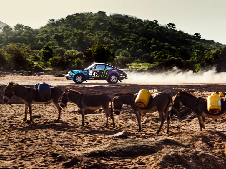 The Tuthill-prepared Porsche 911 SC 'Safari' on the 2022 East African Safari Classic, driven by Ken Block.
