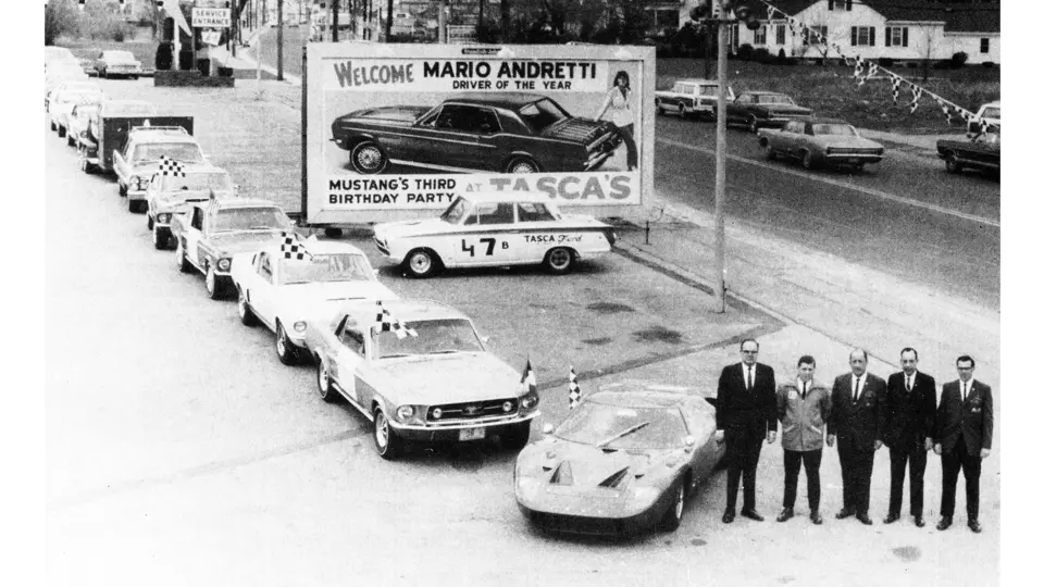 P/1058 at Tasca Ford in Seekonk, Massachusetts, in a celebration of the Mustang model’s third anniversary, April 1967.