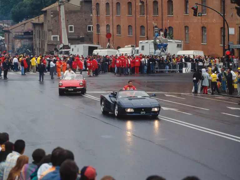 Chassis 97310 at the Ferrari 50th Anniversary in June 1997 in Rome, driven by the consignor with Ferrari Formula 1 driver Nicola Larini as his passenger.