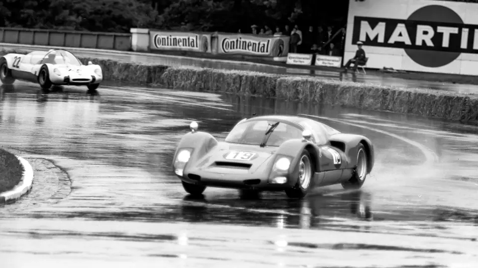 Ben Pon slides the Racing Team Holland Porsche 906 around the Norisring on 17 July 1966, where he finished 4th overall. Ben Pon slides the Racing Team Holland Porsche 906 around the Norisring on 17 July 1966, where he finished 4th overall.