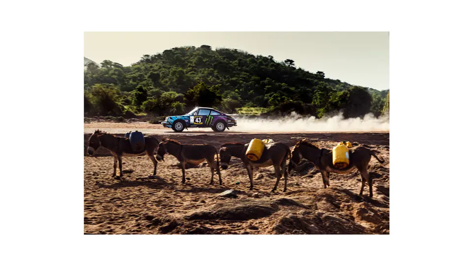 The Tuthill-prepared Porsche 911 SC 'Safari' on the 2022 East African Safari Classic, driven by Ken Block.