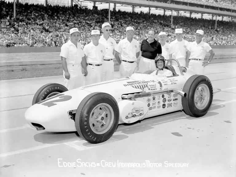 For the second year in a row, Eddie Sachs qualifies for pole position in the Dean Van Lines Special at the 1961 running of the Indianapolis 500.