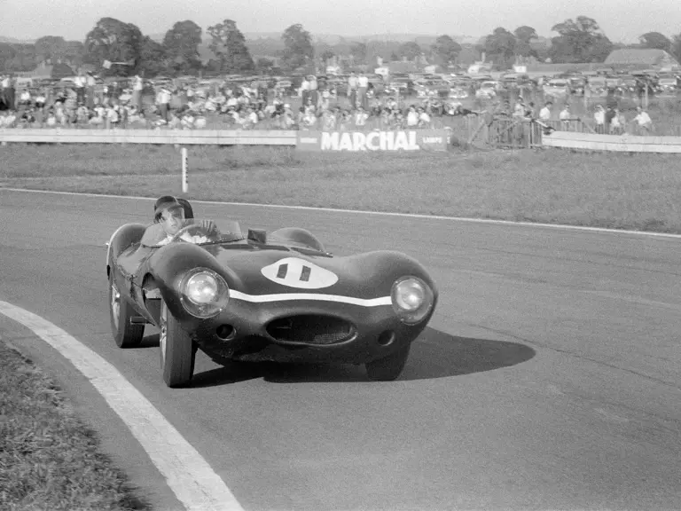 Chassis no. XKD 501 as seen at the 1955 Goodwood 9 Hours, where it finished 2nd. 
