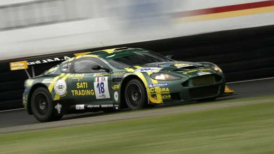 The Aston Martin is captured at the FIA GT3 Championship round in Monza, Italy in May 2008. It was driven by Massimo Mantovani and Pietro Zumerle. The Aston Martin is captured at the FIA GT3 Championship round in Monza, Italy in May 2008. It was driven by Massimo Mantovani and Pietro Zumerle.