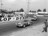 CIRCUIT DE LA SARTHE, FRANCE - JUNE 24: Mike Parkes / Lorenzo Bandini, SpA Ferrari SEFAC, Ferrari 330 LM/GTO, leads Paddy Hopkirk / Peter Jopp, Sunbeam Talbot, Sunbeam Alpine, and Chris Lawrence / Richard Shepherd-Baron, Morgan Motors, Morgan Plus 4 during the 24 Hours of Le Mans at Circuit de la Sarthe on June 24, 1962 in Circuit de la Sarthe, France. (Photo by LAT Images)