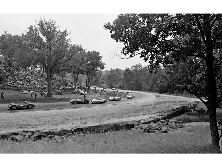 Bill Wuesthoff trying to catch Owen Coon in his Chevy-powered Ferrari 250 TR at Road America National in June 1962 at Elkhart Lake.