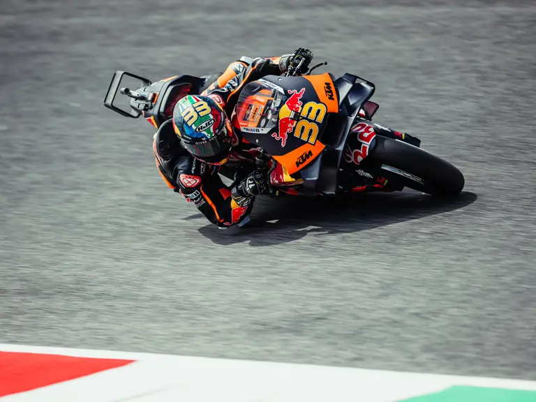 Brad Binder and the KTM RC16 at the 2023 Grand Primeio d'Italia Oakley where the pair set the top-speed record in MotoGP.