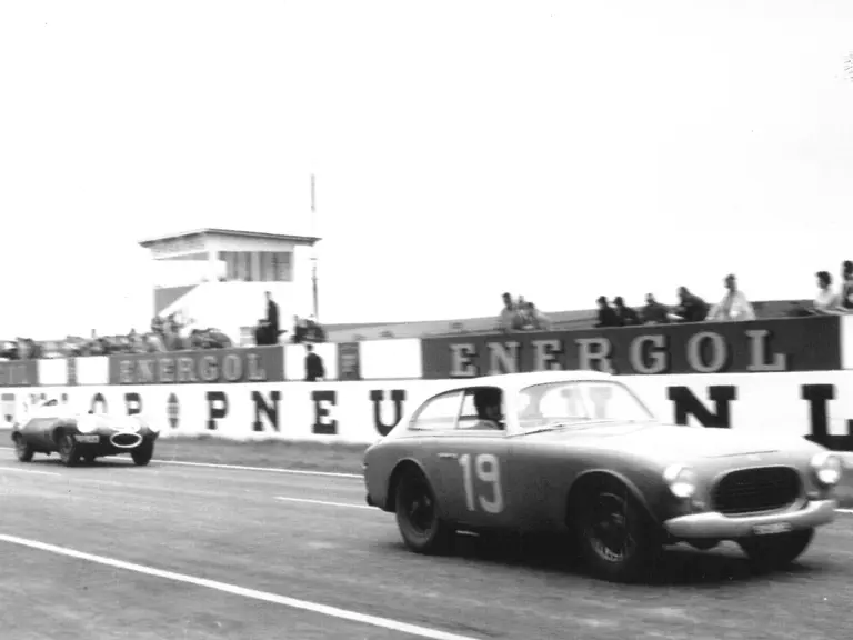 Leading a Jaguar D-Type, this Ferrari 212/225 Export finished 7th overall at the 1952 12 Hours of Reims.