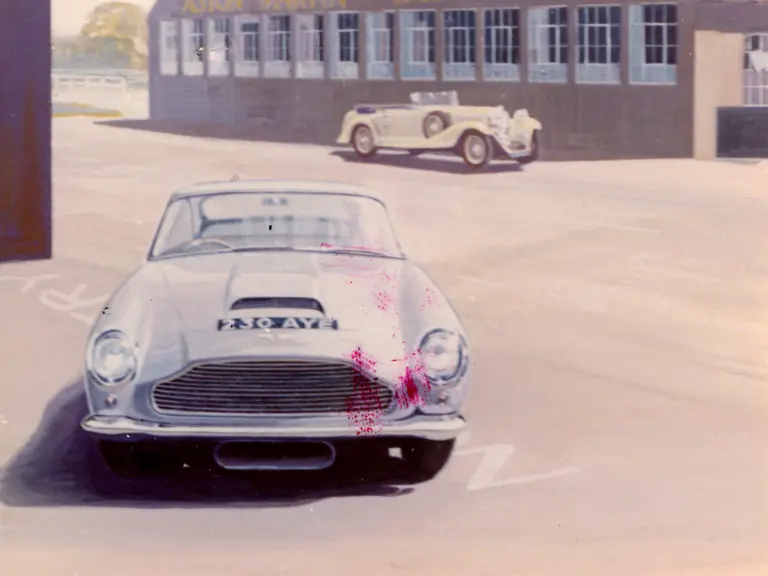 DB4GT/0102/R outside the AML Works at Newport Pagnell in the mid-1970s.