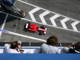 Michael Schumacher exiting the pit lane during Friday practice ahead of the 2006 San Marino Grand Prix.