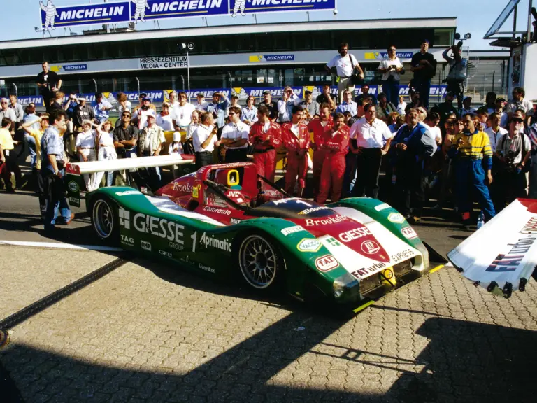 JB Giesse Team members stand with chassis 23 after a 3rd place finish at the 1999 Nürburgring SportsRacing World Cup.