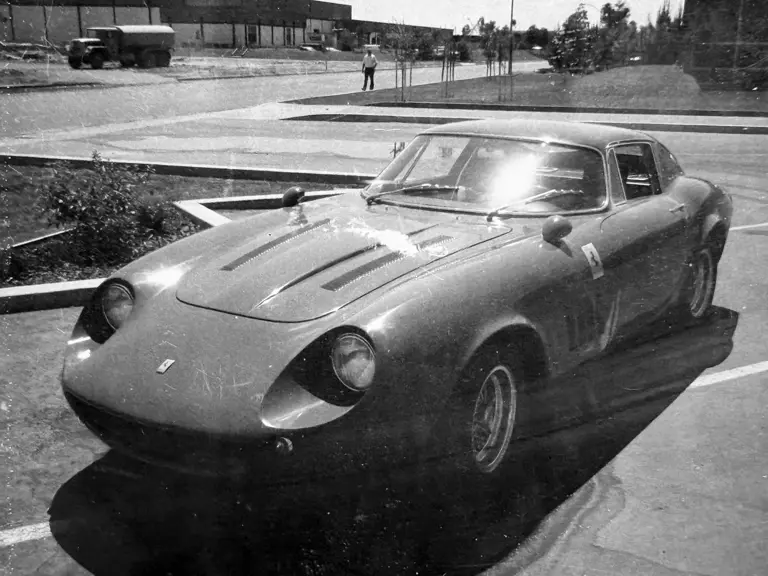 The Ferrari is captured outside the Grand Touring Cars Inc dealership of Harley Cluxton III in Phoenix, Arizona in the early-to-mid 1970s.