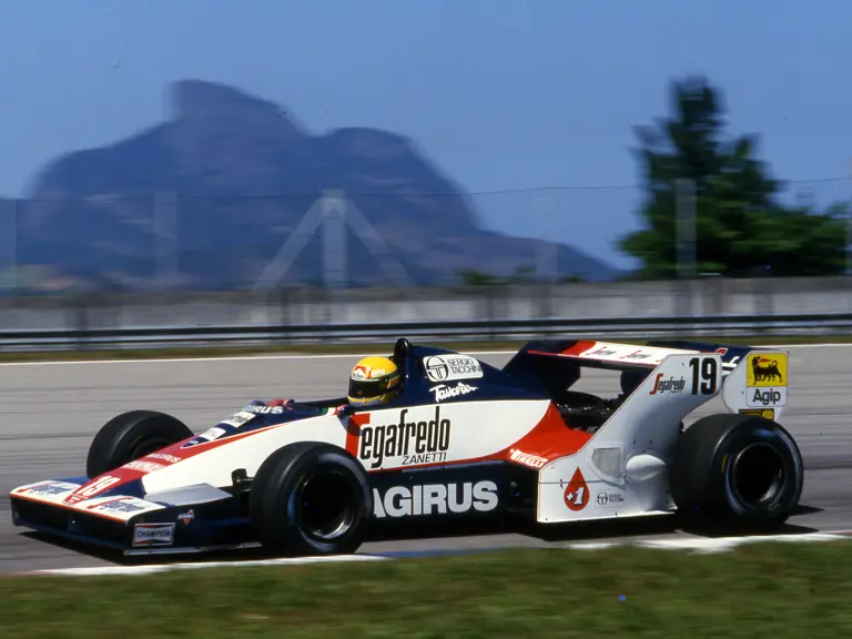 Ayrton Senna makes his Formula 1 debut aboard TG183B-05 in his home race, the 1984 Brazilian Grand Prix.