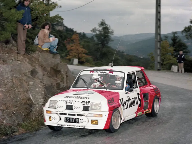 Alain Prost and co-driver Jean-Marc Andrié hurtle around a corner during the 1982 Rallye du Var.