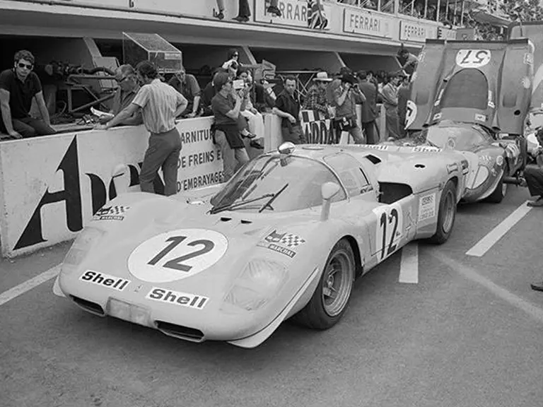 Chassis 1030 is seen in the pit lane prior to the 1970 24 Hours of Le Mans. The Ecurie Francorchamps car finished 5th overall.