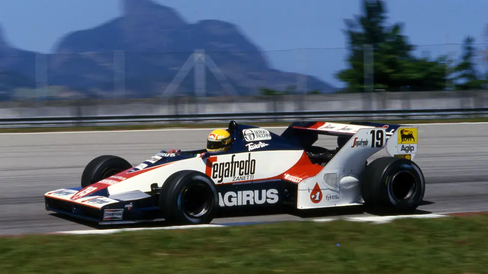 Ayrton Senna makes his Formula 1 debut aboard TG183B-05 in his home race, the 1984 Brazilian Grand Prix.