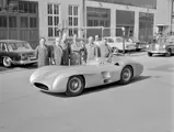 Preparations are underway on 9 April 1965 at the Mercedes-Benz Untertürkheim plant for the donation of the W 196 R racing car, chassis number 00009/54, to the Indianapolis Motor Speedway Museum.