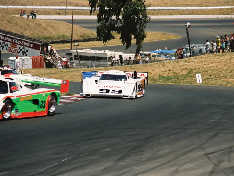 The #99 AAR-Toyota Eagle HF89 driven by Juan Fangio II, California Camel GP, Sears Point Raceway, July 15, 1990.