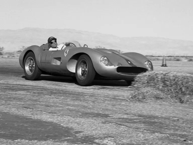 John von Neumann behind the wheel of chassis no. 0680 MDTR at the 1958 Palm Springs Road Race.