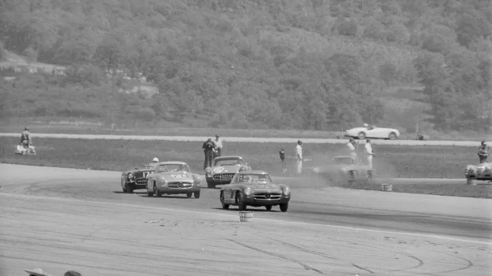 Chuck Wallace at speed during the 1956 Cumberland National Championship Sports Car Races