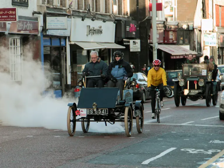 The Milwaukee Steam Racer makes progress as it is pictured participating in the 2013 London to Brighton Veteran Car Run.