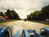 Overtaking a Speed Six Bentley on the Mulsanne Straight at Le Mans, 1991.
