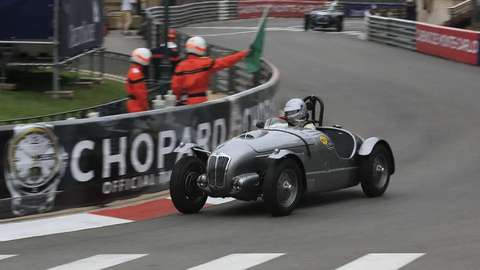 The Frazer Nash races through Casino Square at the 9th Grand Prix Historique Monaco in 2014.