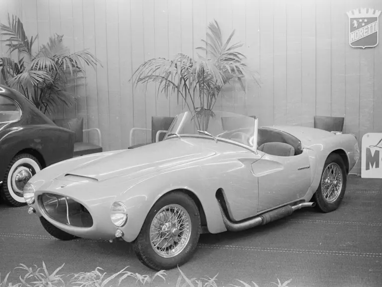 Chassis 5007 makes its debut on the Moretti stand at the Brussels Motor Show, 1955. Chassis 5007 makes its debut on the Moretti stand at the Brussels Motor Show, 1955.