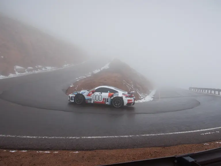 David Donner behind the wheel of the Porsche 911 Turbo S Lightweight at the 100th running of the Pikes Peak International Hill Climb, June 2022.