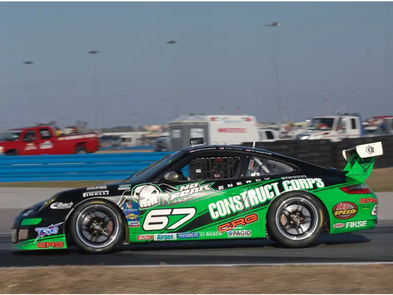 Pictured on its way to a class win at the 2009 24 Hours of Daytona, the GT class podium was filled entirely by Porsche.