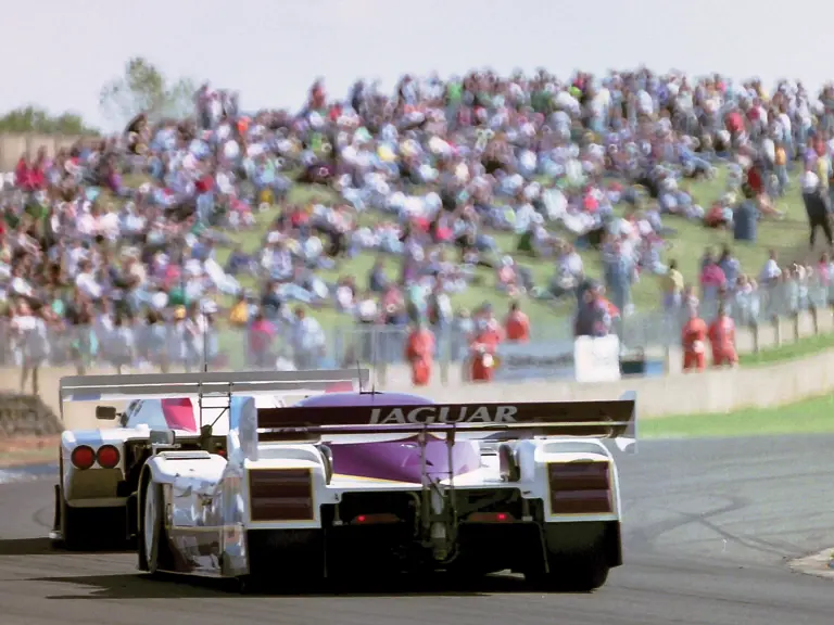 Andy Wallace and Jan Lammers drive No.4 at the 1990 Donington World Sports Prototype Championships.