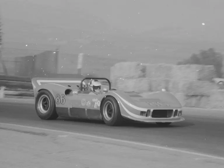 Mike Goth behind the wheel at the Can-Am Los Angeles Times Grand Prix at Riverside International Raceway, 1966.